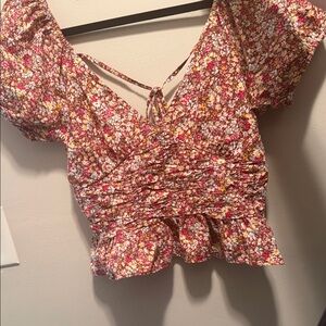 Floral Wrap Blouse with Puff Sleeves